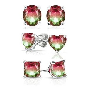 925 Sterling Silver Watermelon Tourmaline Earrings.  Total weight of 2.00CTW AKA